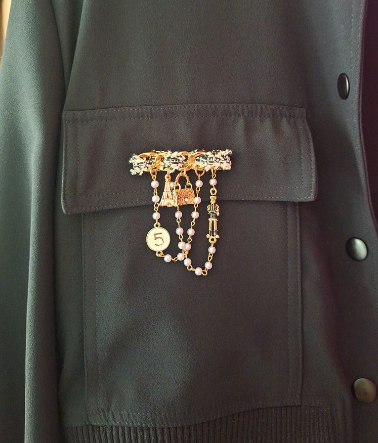 İnci Boncuklu Bej Nakışlı Broş - Görsel 2