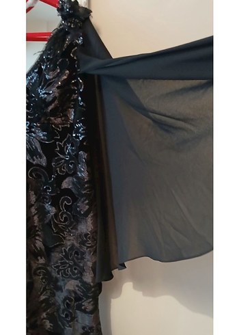 V Yaka Drapeli Siyah Uzun Abiye Elbise - Görsel 4