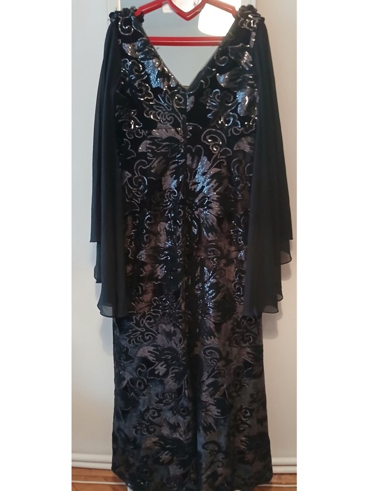 V Yaka Drapeli Siyah Uzun Abiye Elbise - Görsel 2