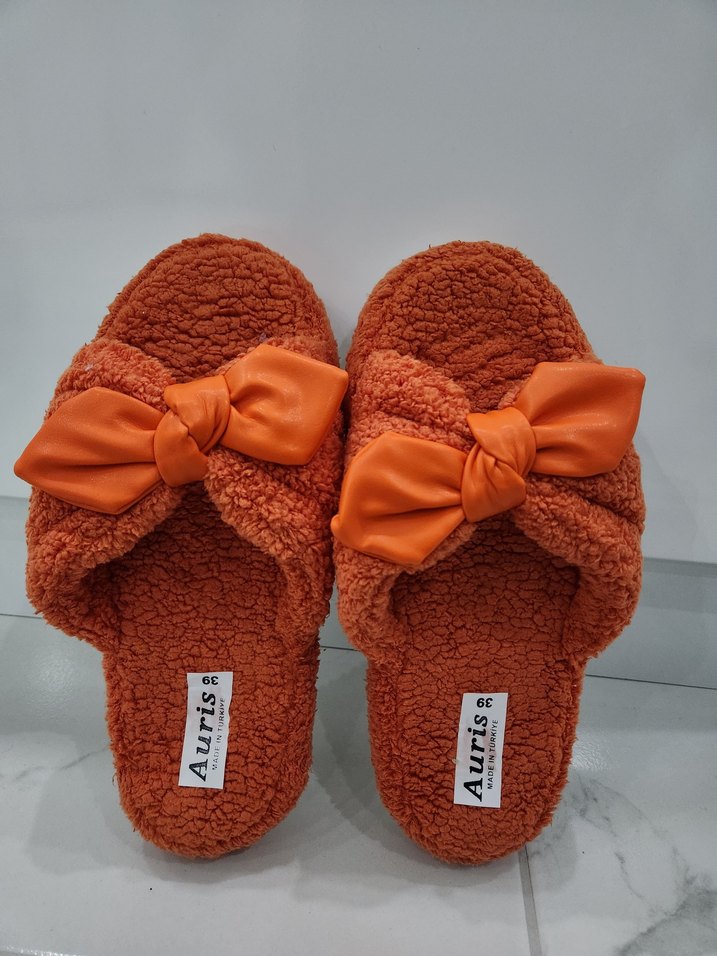 Turuncu Kadın Ev Terliği Fiyonk Detaylı - Görsel 3