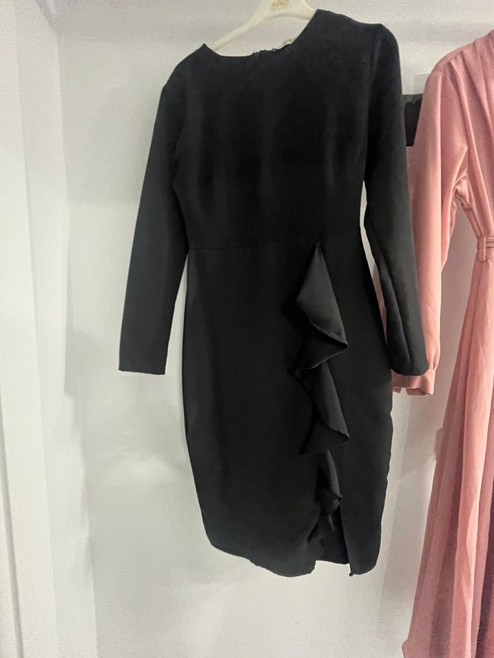 Kemerli Uzun Pembe Kadın Elbise - Görsel 3