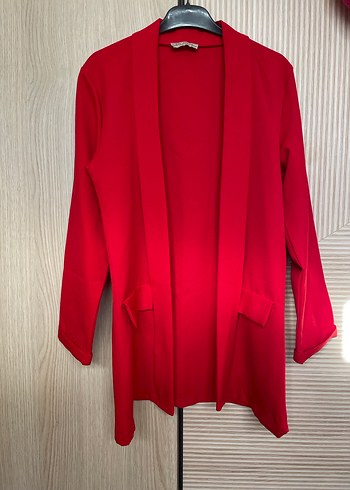 Kadın Kırmızı Kısa Oversize Blazer Ceket - Görsel 3