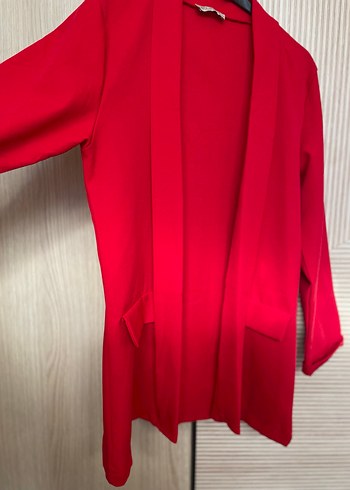 Kadın Kırmızı Kısa Oversize Blazer Ceket - Görsel 5