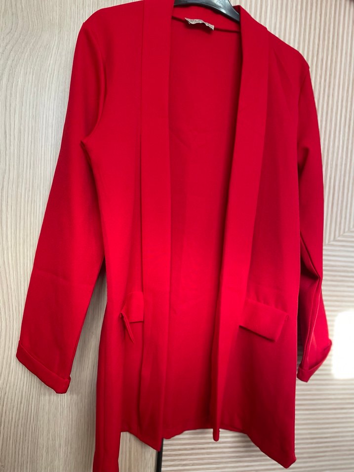 Kadın Kırmızı Kısa Oversize Blazer Ceket - Görsel 4