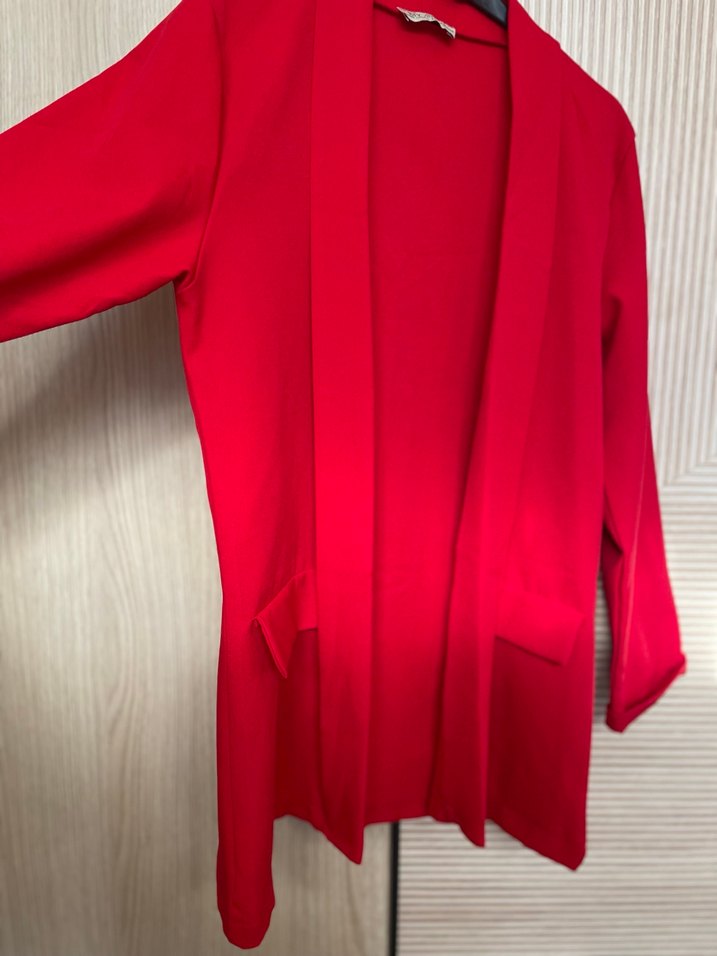 Kadın Kırmızı Kısa Oversize Blazer Ceket - Görsel 5