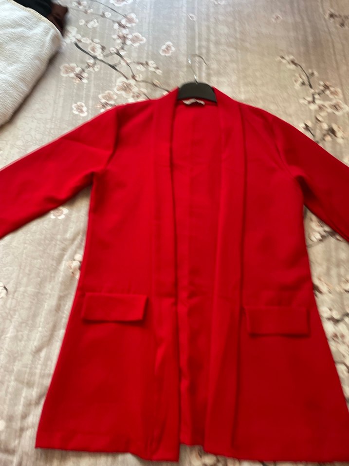 Kadın Kırmızı Kısa Oversize Blazer Ceket - Görsel 2