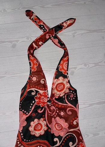 Çiçek Desenli Bohem Halter Mini Elbise - Görsel 3