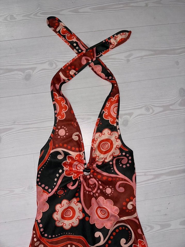 Çiçek Desenli Bohem Halter Mini Elbise - Görsel 3