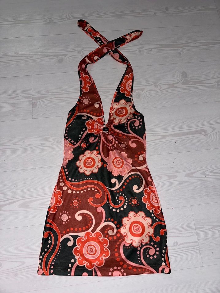 Çiçek Desenli Bohem Halter Mini Elbise - Görsel 2