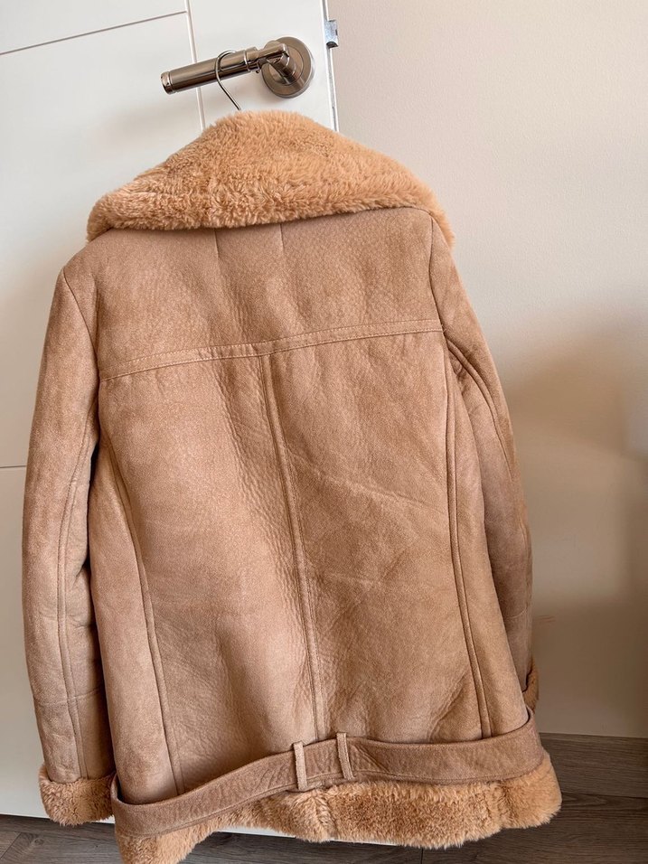 Bej Süet Kadın Ceket Kürklü - Görsel 2