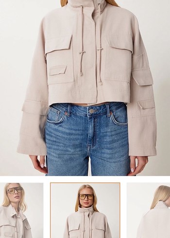 Bej Kot Kumaşlı Salaş Midi Ceket - Görsel 2