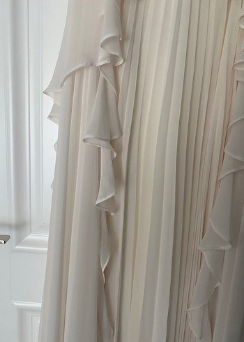 Bej Nakışlı Drapeli Uzun Abiye Elbise nikah ve after kıyafeti - Görsel 4