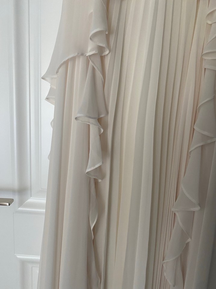 Bej Nakışlı Drapeli Uzun Abiye Elbise nikah ve after kıyafeti - Görsel 4