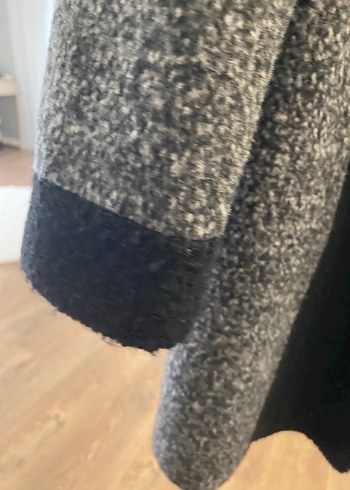 Gri Fermuarlı Yün Uzun kaban - Görsel 7