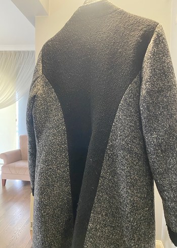 Gri Fermuarlı Yün Uzun kaban - Görsel 3