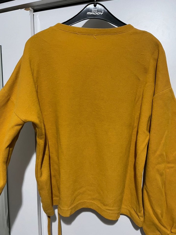 Sarı Kadın Salaş Uzun Kollu Sweatshirt - Görsel 4