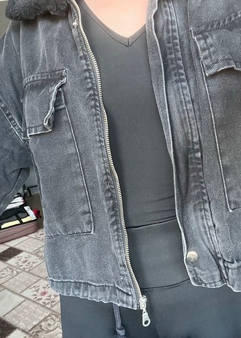 Siyah Kot Kürklü Street Style Ceket - Görsel 6