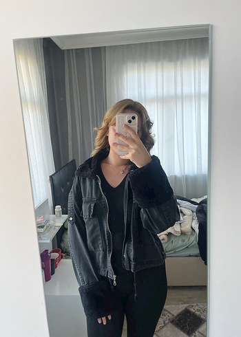 Siyah Kot Kürklü Street Style Ceket - Görsel 2