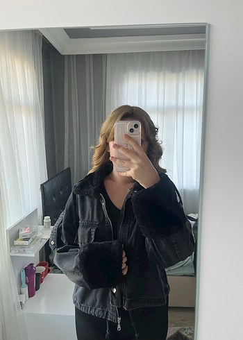 Siyah Kot Kürklü Street Style Ceket - Görsel 4