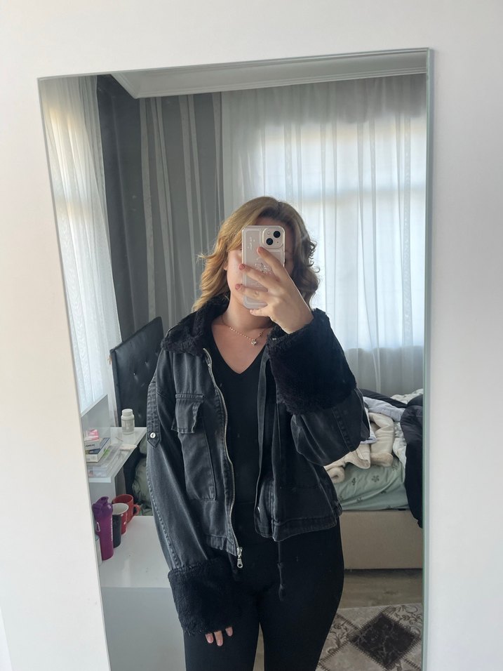 Siyah Kot Kürklü Street Style Ceket - Görsel 2