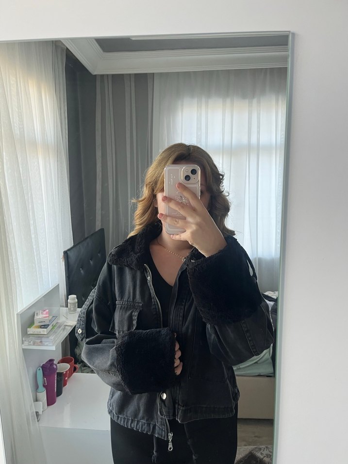 Siyah Kot Kürklü Street Style Ceket - Görsel 4