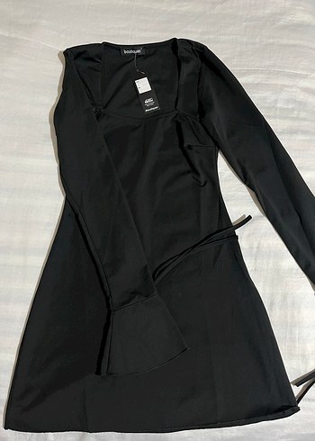 Uzun Kollu Siyah Mini Elbise - Görsel 4