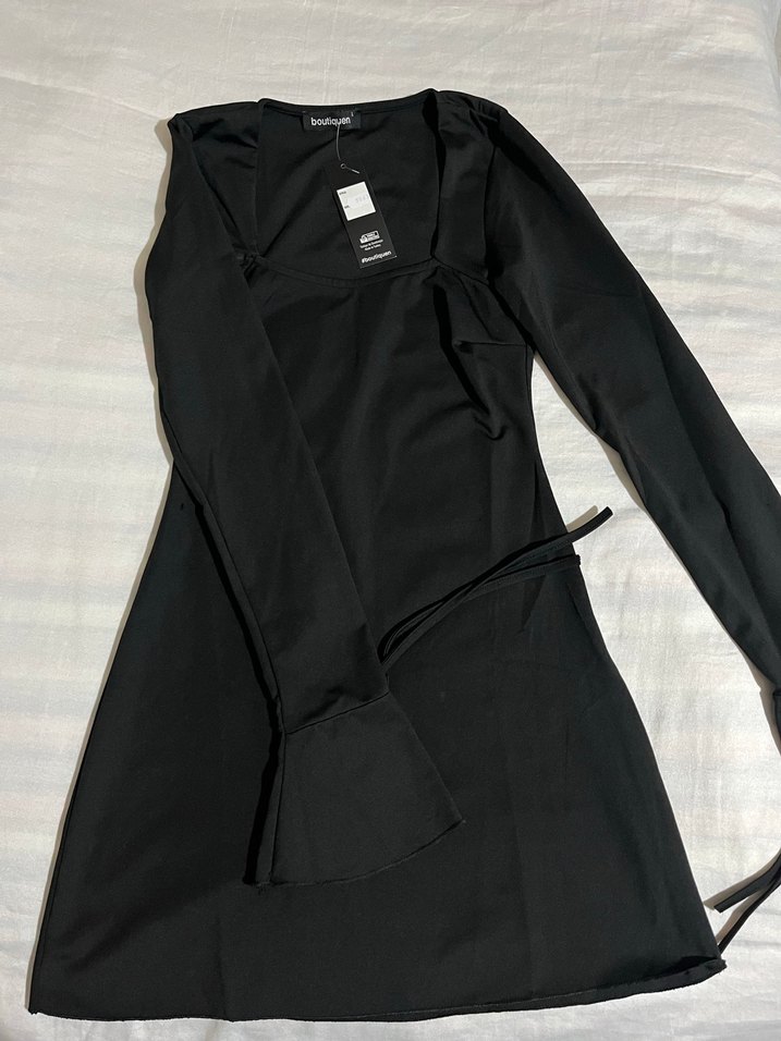 Uzun Kollu Siyah Mini Elbise - Görsel 4