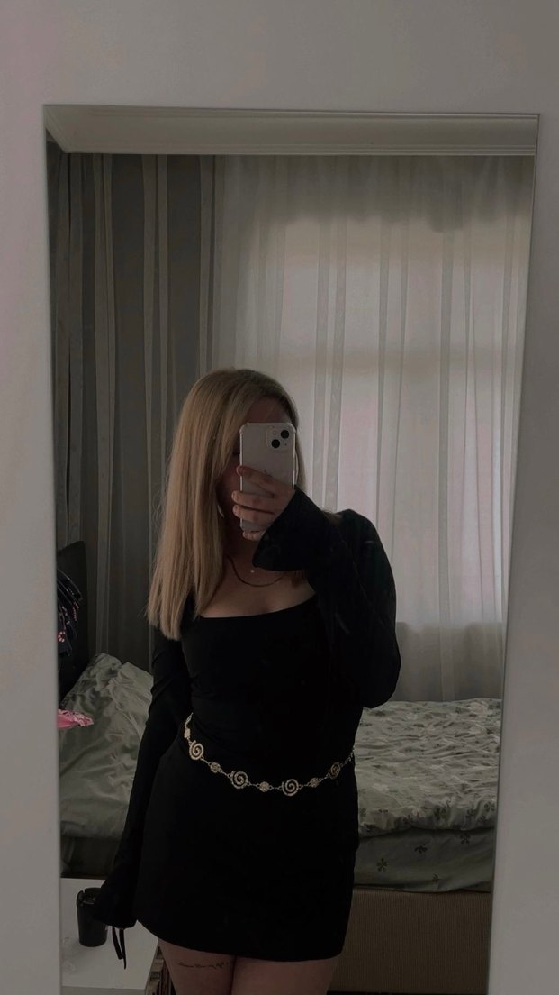 Uzun Kollu Siyah Mini Elbise - Görsel 2