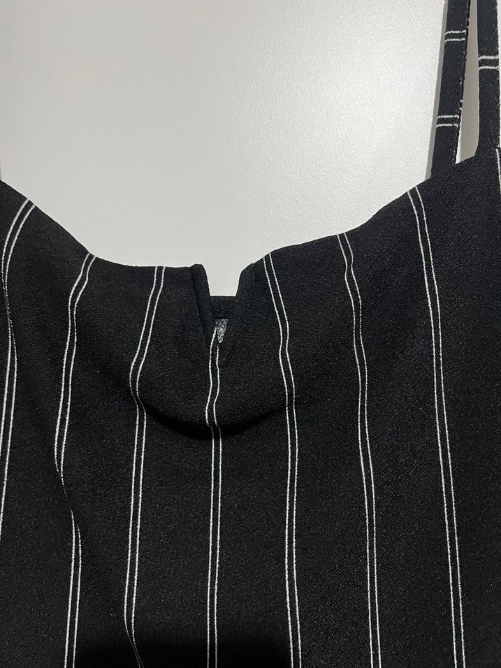 Kadın Siyah Çizgili Askılı Tulum - Görsel 2