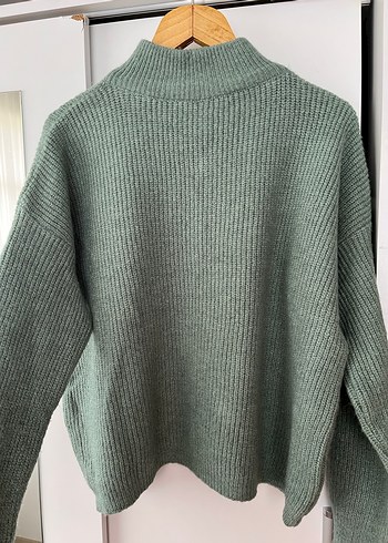 Milla Yarım Fermuarlı Yeşil Örgü Kadın Kazak  - Görsel 5