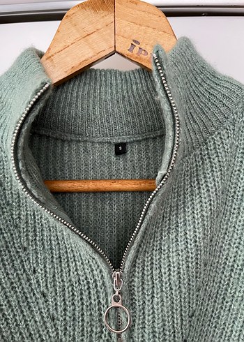 Milla Yarım Fermuarlı Yeşil Örgü Kadın Kazak  - Görsel 4