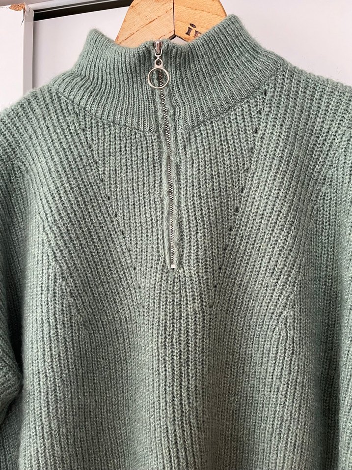 Milla Yarım Fermuarlı Yeşil Örgü Kadın Kazak  - Görsel 3