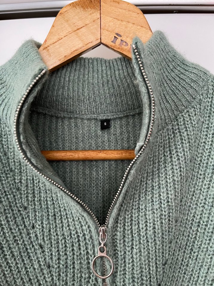 Milla Yarım Fermuarlı Yeşil Örgü Kadın Kazak  - Görsel 4