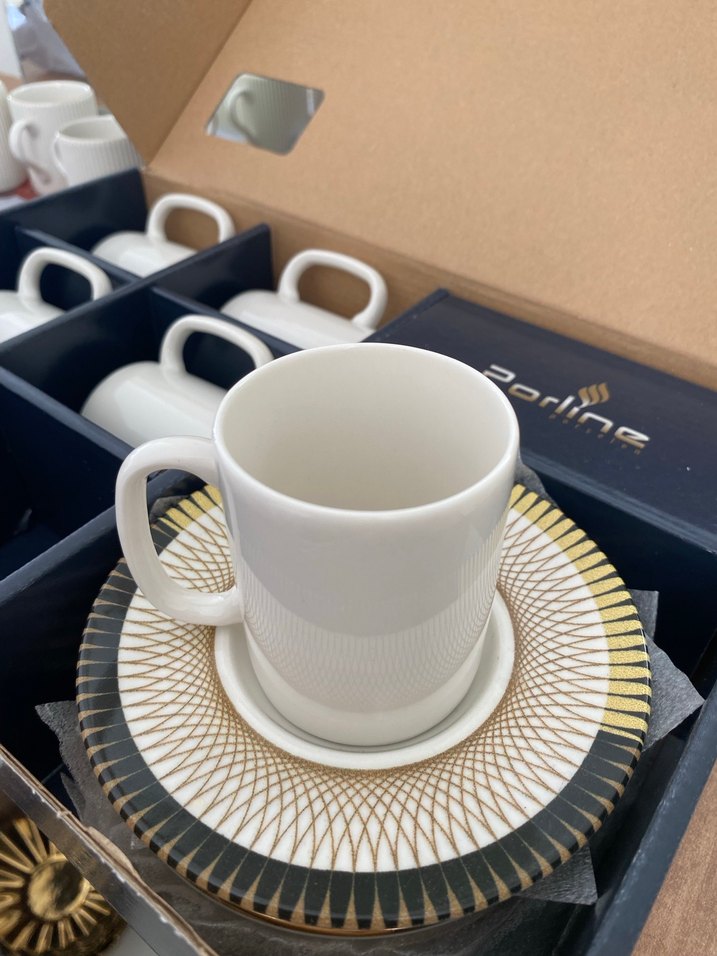 Porline Beyaz Porselen 6'lı Kupa ve Tabak Seti - Görsel 2