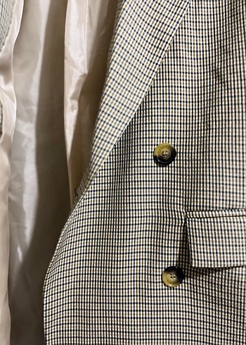 Düğmeli Beyaz Ekose Kadın Blazer Ceket - Görsel 3