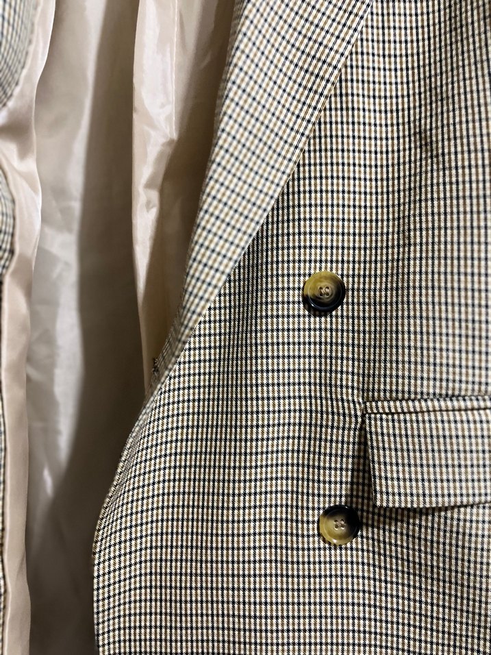 Düğmeli Beyaz Ekose Kadın Blazer Ceket - Görsel 3