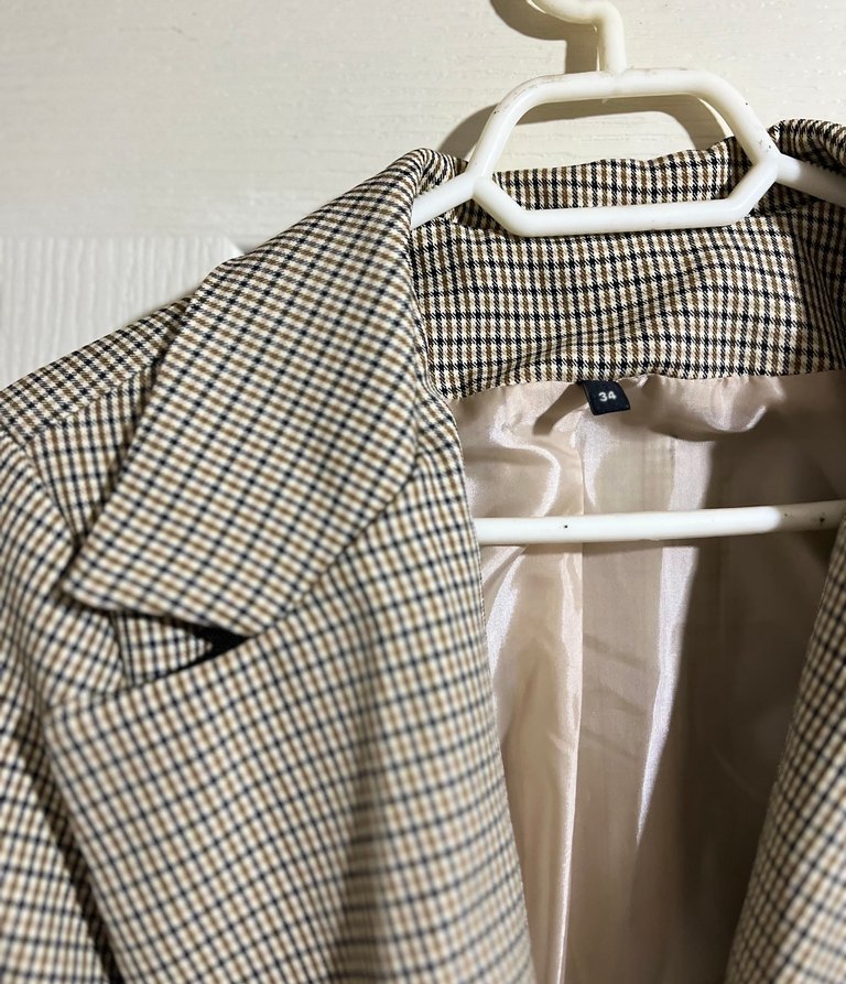 Düğmeli Beyaz Ekose Kadın Blazer Ceket - Görsel 2