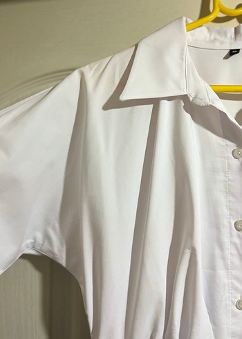 Düğmeli Beyaz Gömlek Elbise, Kısa Boy, Uzun Kollu - Görsel 5