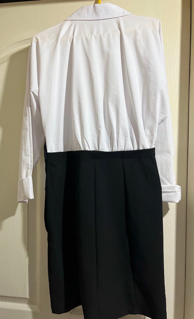 Düğmeli Beyaz Gömlek Elbise, Kısa Boy, Uzun Kollu - Görsel 3