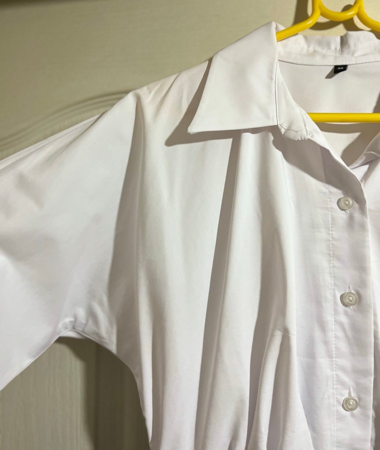 Düğmeli Beyaz Gömlek Elbise, Kısa Boy, Uzun Kollu - Görsel 5