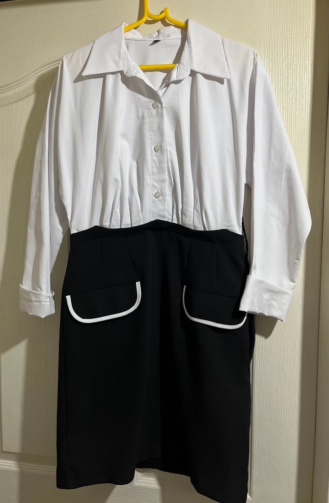 Düğmeli Beyaz Gömlek Elbise, Kısa Boy, Uzun Kollu - Görsel 2