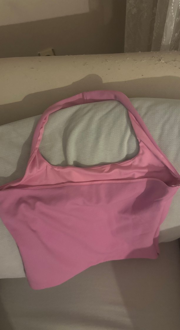 Pembe kadın boyundan bağlamalı bluz - Görsel 2