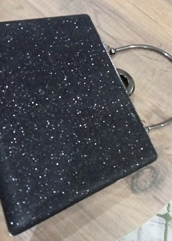 Siyah Parlak Simli Kadın Portföy Çanta - Görsel 3