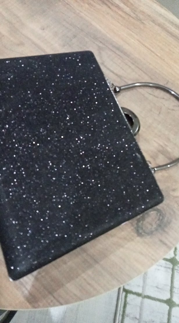 Siyah Parlak Simli Kadın Portföy Çanta - Görsel 3