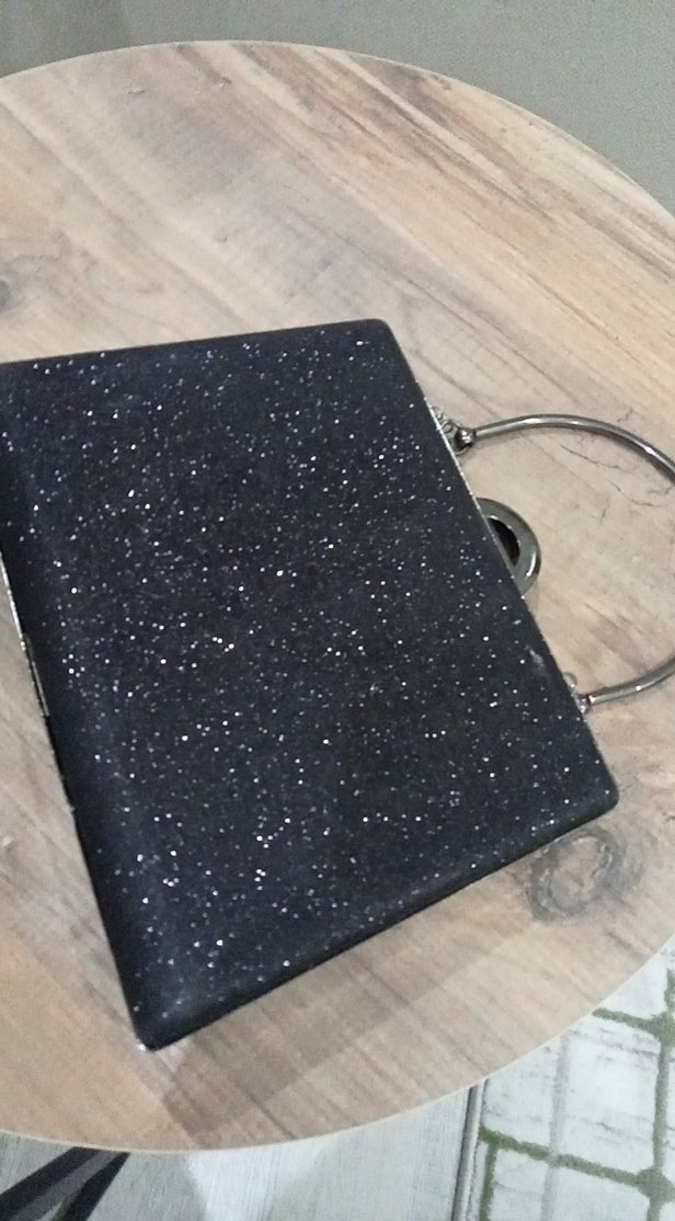 Siyah Parlak Simli Kadın Portföy Çanta - Görsel 2