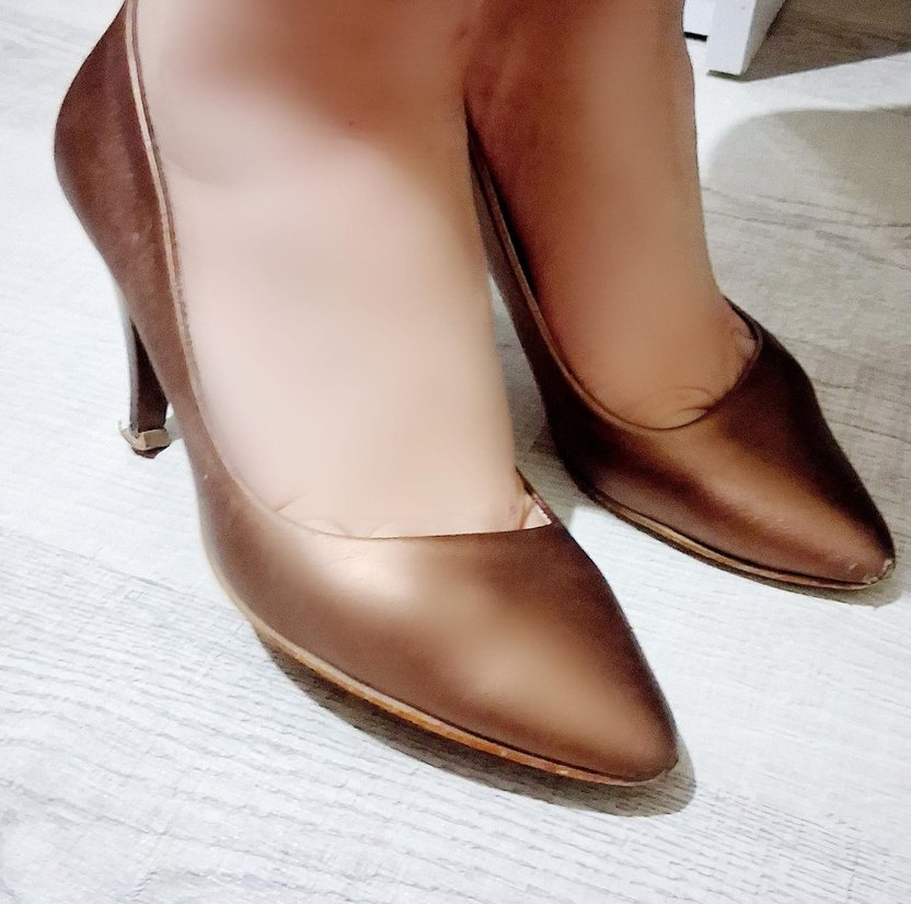 Bej Parlak İnce Topuklu Kadın Ayakkabı - Görsel 2