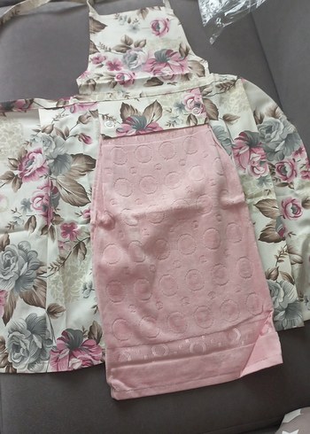 Pembe Pastel Çiçek Desenli mutfak önlüğü - Görsel 2