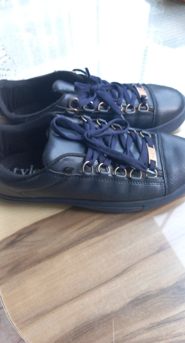 Kadın Mavi Deri Bağcıklı Günlük Spor Ayakkabı - Görsel 4