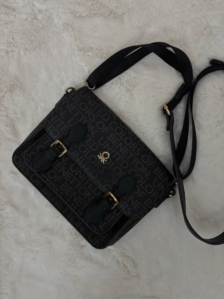 Siyah Baskılı Deri Kadın Çapraz Çanta - Görsel 3