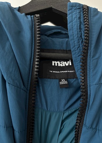 Kadın Mavi Kapüşonlu Midi Kaban - Görsel 2